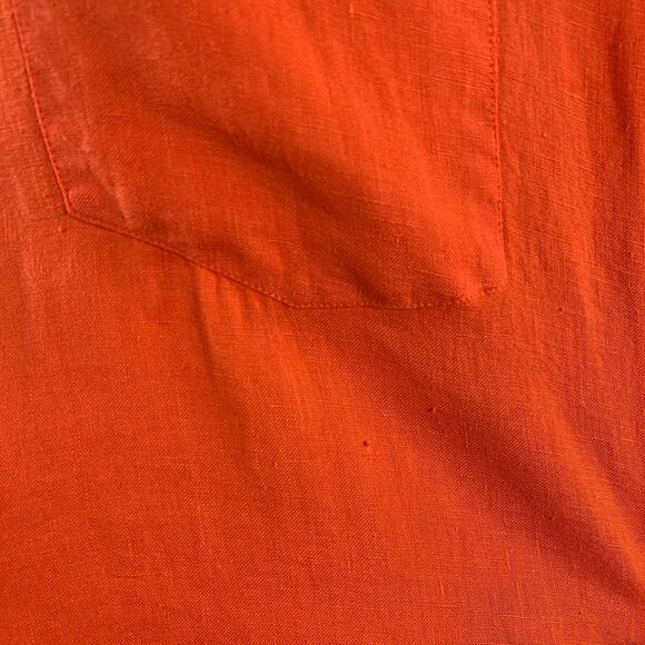 VILEBREQUIN Size XL Orange Linen One Pocket Long Sleeve Shirt - Picture 5 of 9